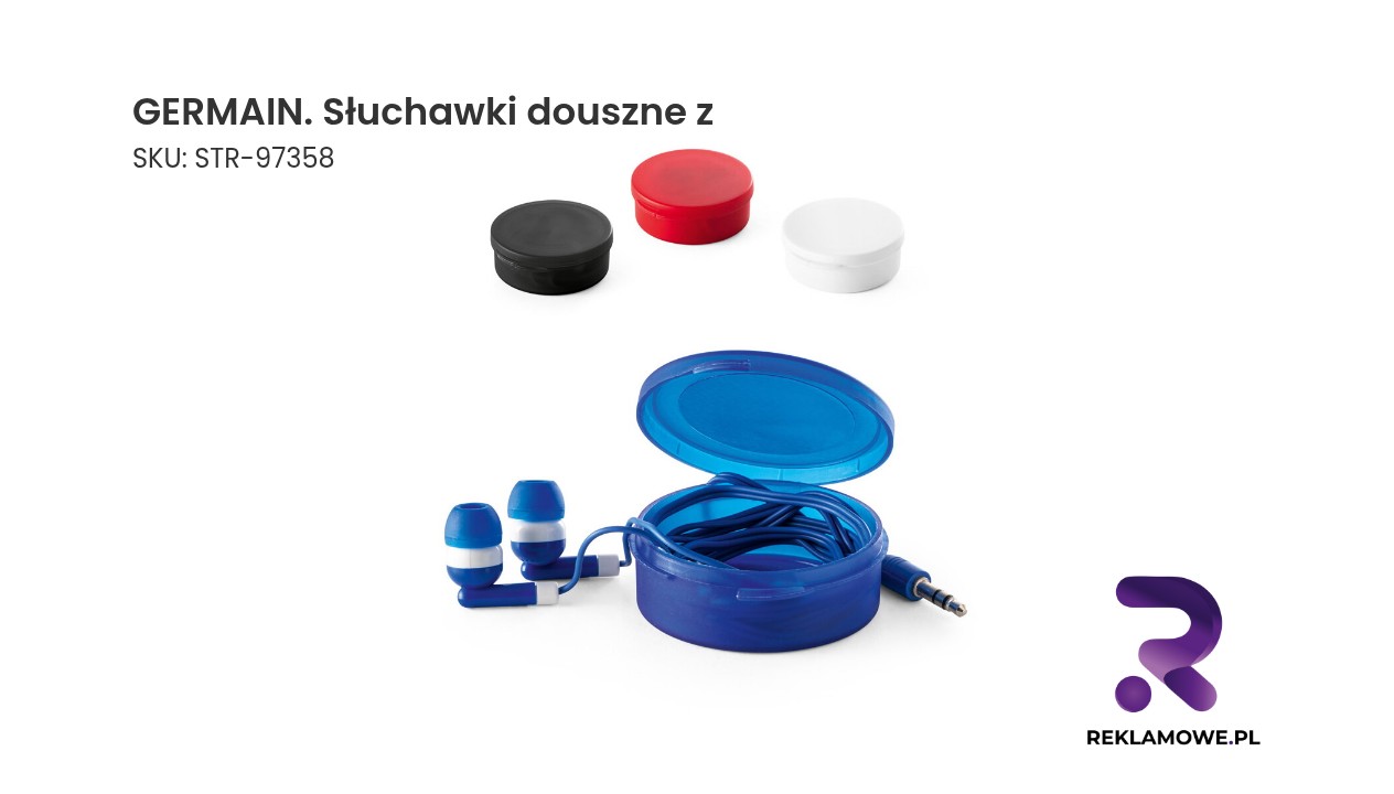 GERMAIN. Słuchawki douszne z 1.2-metrowym kablem ABS Słuchawki douszne GERMAIN z mikrofonem